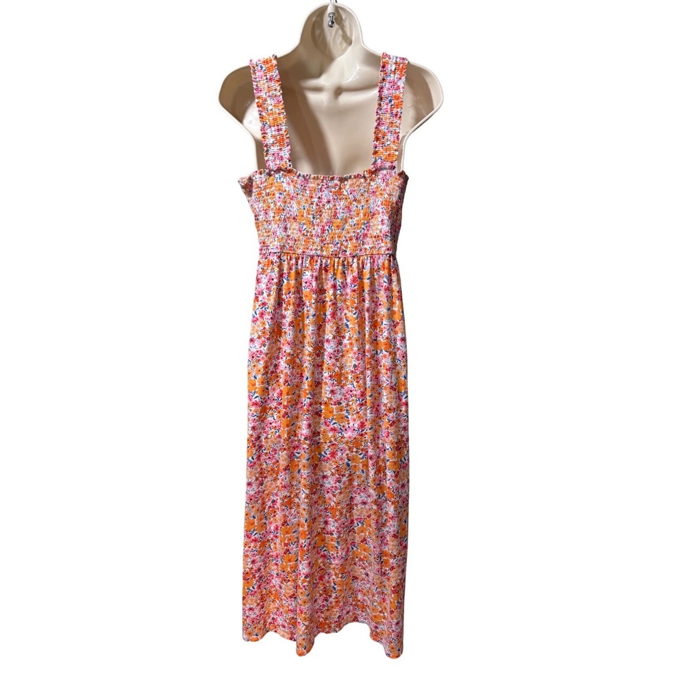 Old Navy Floral Smocked Maxi Dress XL Orange Pink Ditsy Print Boho Sundress - Picture 4 of 8